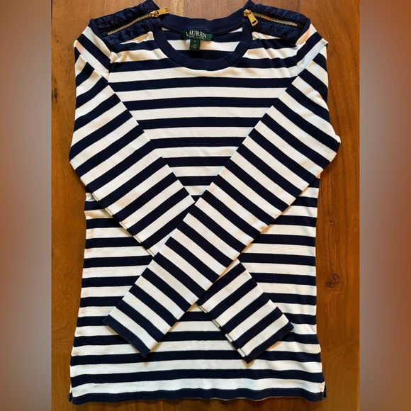 Lauren Ralph Lauren Striped Long Sleeve Top - Navy Blue sand White - Picture 12 of 16